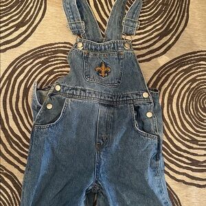 Blue Denim Overalls with Fleur-de-lis Embroidery